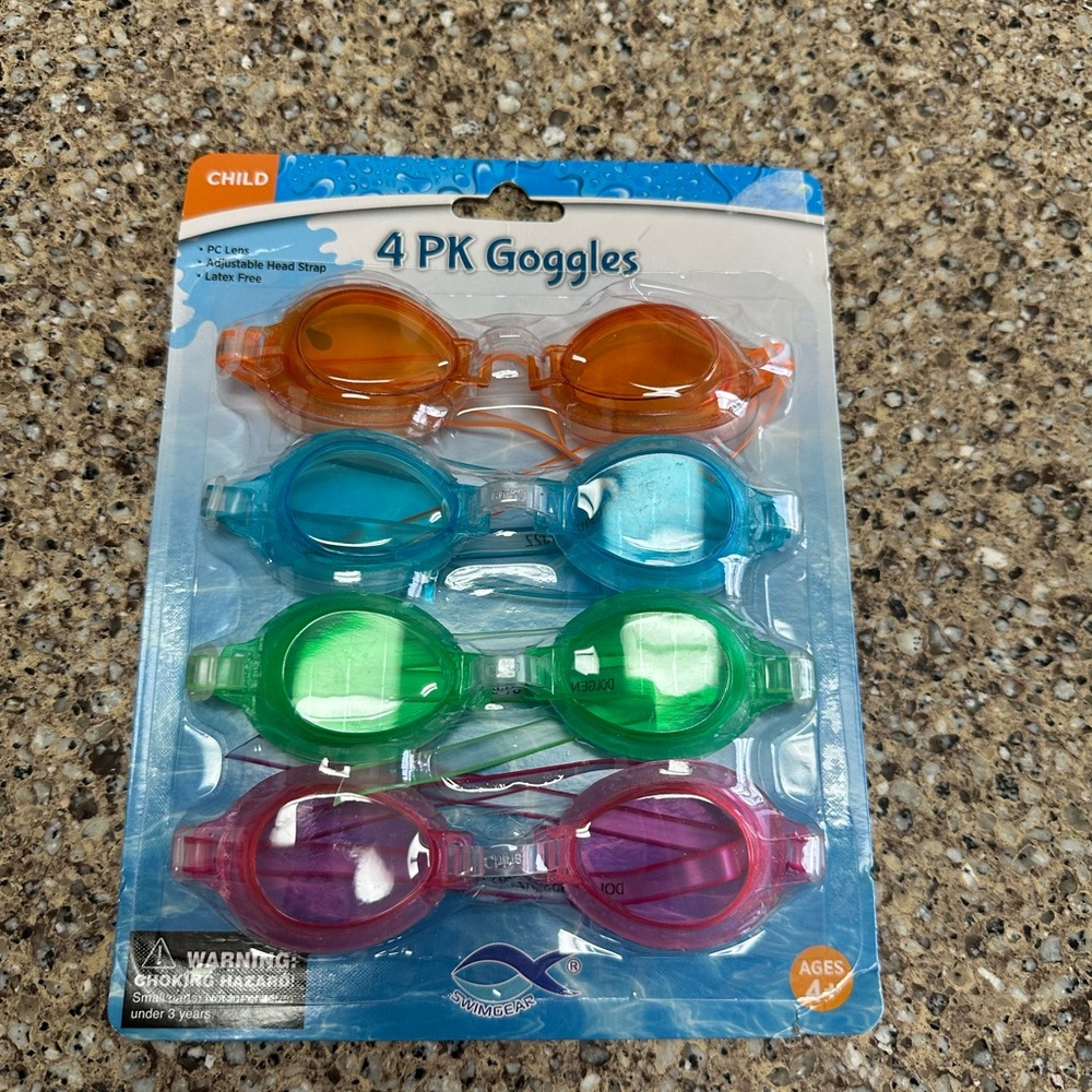 4 Pack Child Swim Goggles in Assorted Colors